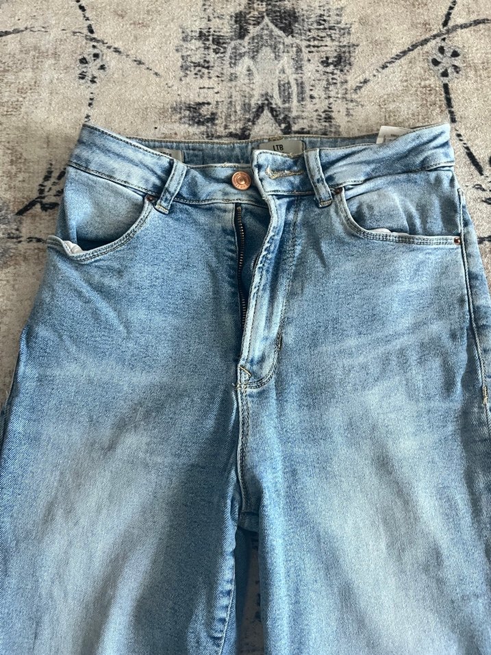 Düğmeli Kadın Mavi Denim Jean - Görsel 3