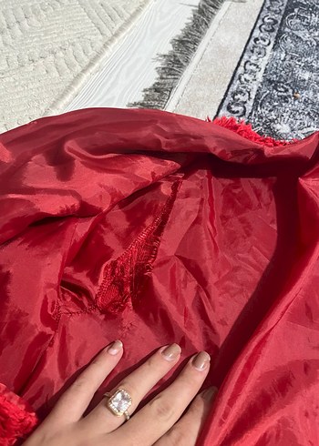 Kadın Kırmızı Suni Kürk Ceket - Görsel 2