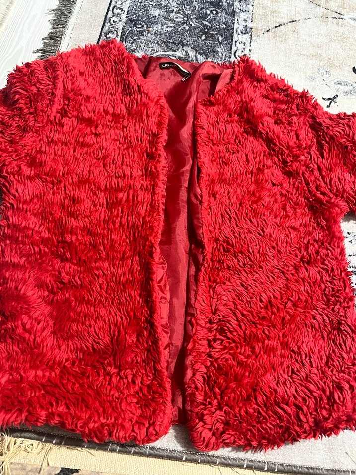 Kadın Kırmızı Suni Kürk Ceket - Görsel 4