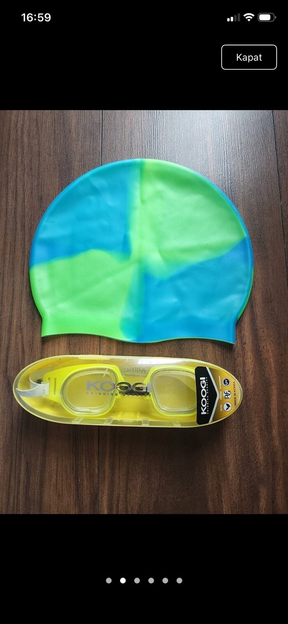 Renkli Tie-Dye Şeffaf Yüzücü Gözlüğü ve Bone Seti - Görsel 2