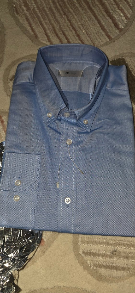 Erkek Koyu Mavi Keten Klasik Gömlek - Görsel 2