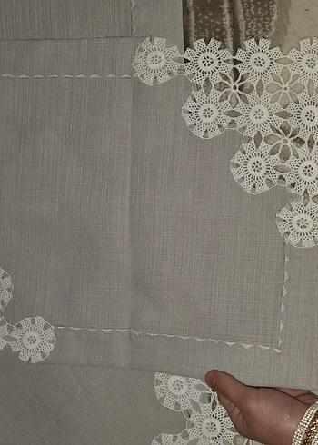 Gri Nakışlı Bohem Masa Örtüsü - Görsel 2