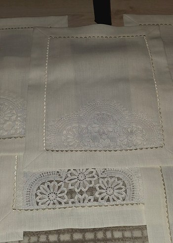Nakışlı Beyaz Masa Örtüsü takımı - Görsel 9