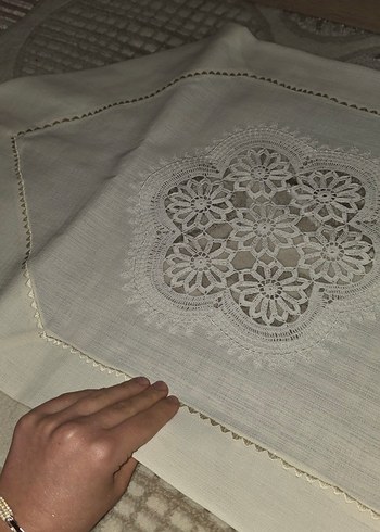 Nakışlı Beyaz Masa Örtüsü takımı - Görsel 14