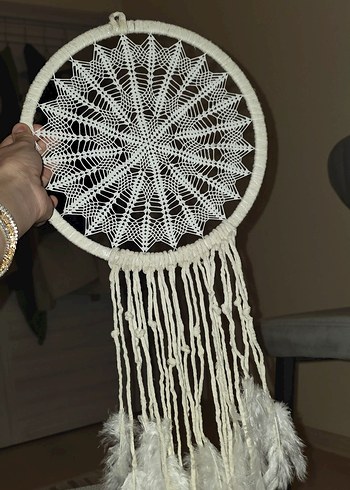 Beyaz Örgü Rüya Kapanı Dekorasyonu - Görsel 4