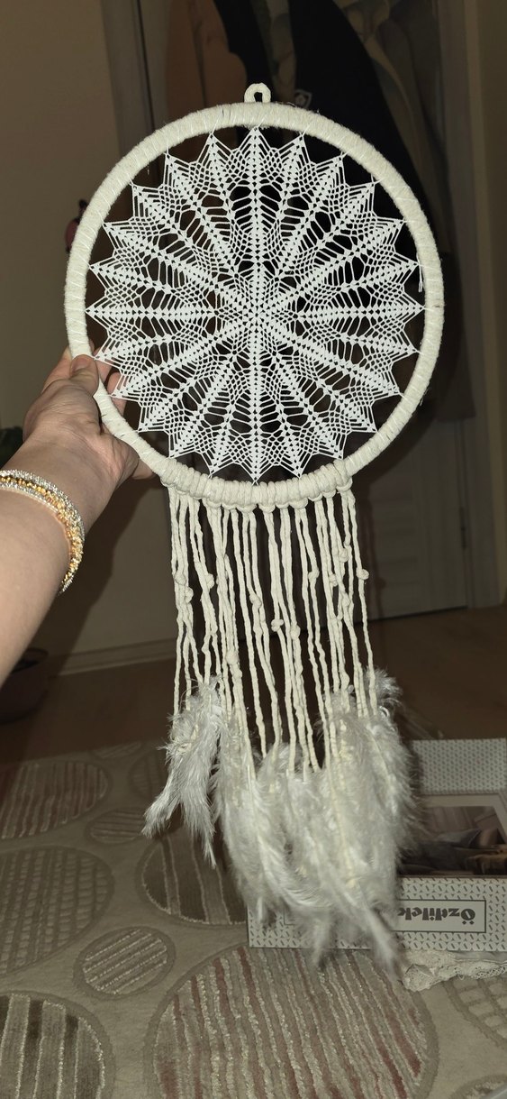 Beyaz Örgü Rüya Kapanı Dekorasyonu - Görsel 3