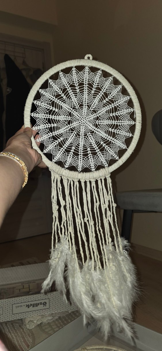 Beyaz Örgü Rüya Kapanı Dekorasyonu - Görsel 5