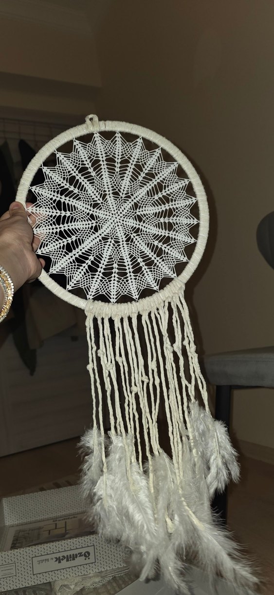 Beyaz Örgü Rüya Kapanı Dekorasyonu - Görsel 4