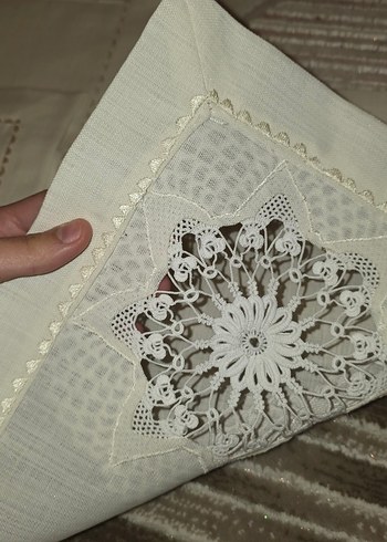 Bohem Dantel İşlemeli El Yapımı Keten Örtü - Görsel 6