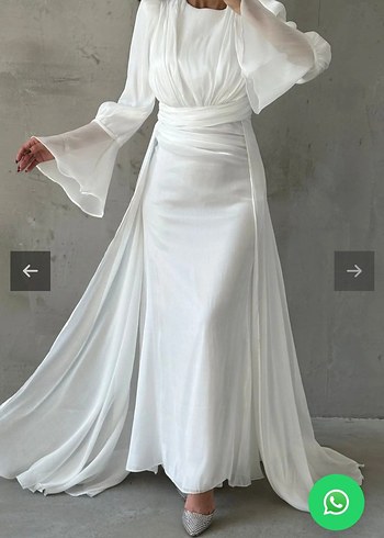 beyaz Uzun Kadın Elbise - Görsel 2