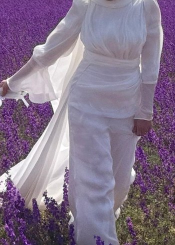 beyaz Uzun Kadın Elbise - Görsel 4