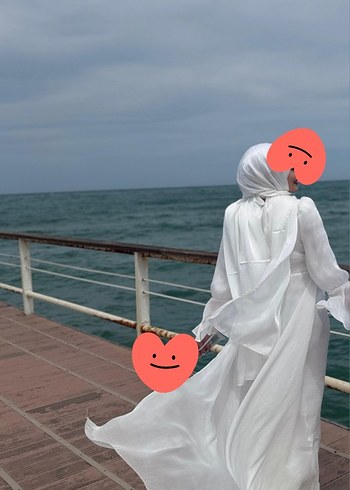 beyaz Uzun Kadın Elbise - Görsel 5