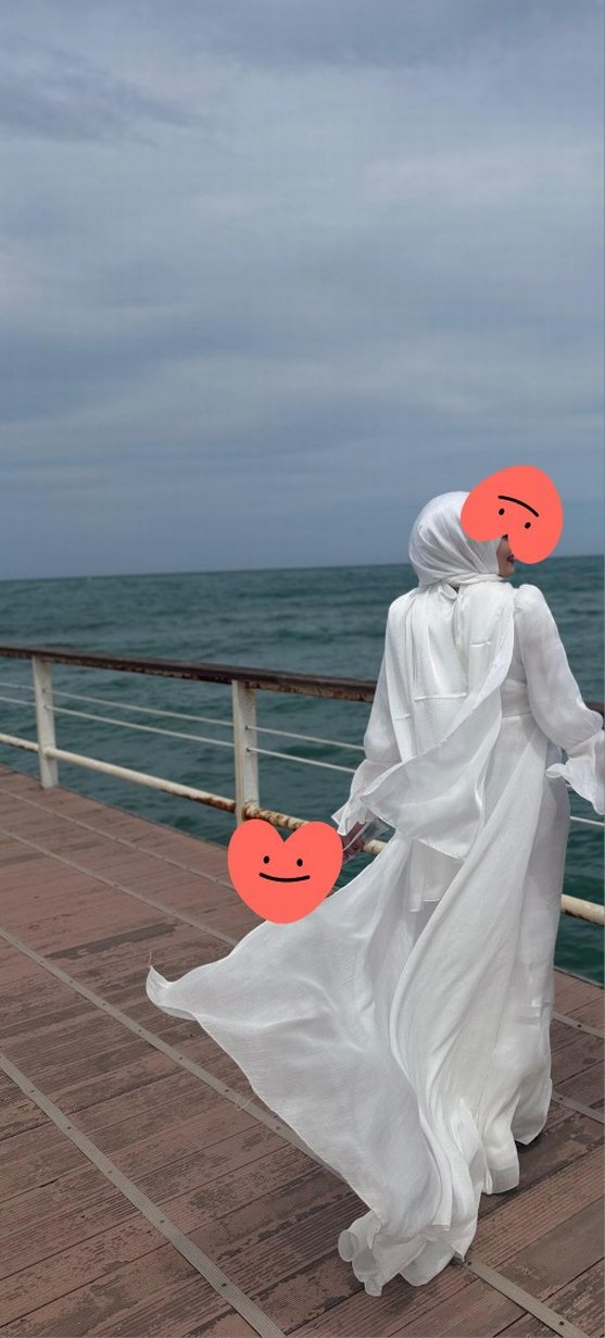 beyaz Uzun Kadın Elbise - Görsel 5