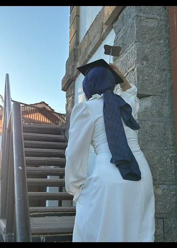 Beyaz Uzun Kollu  Elbise - Görsel 6