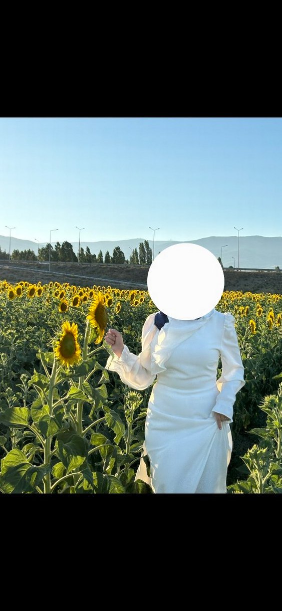 Beyaz Uzun Kollu  Elbise - Görsel 5