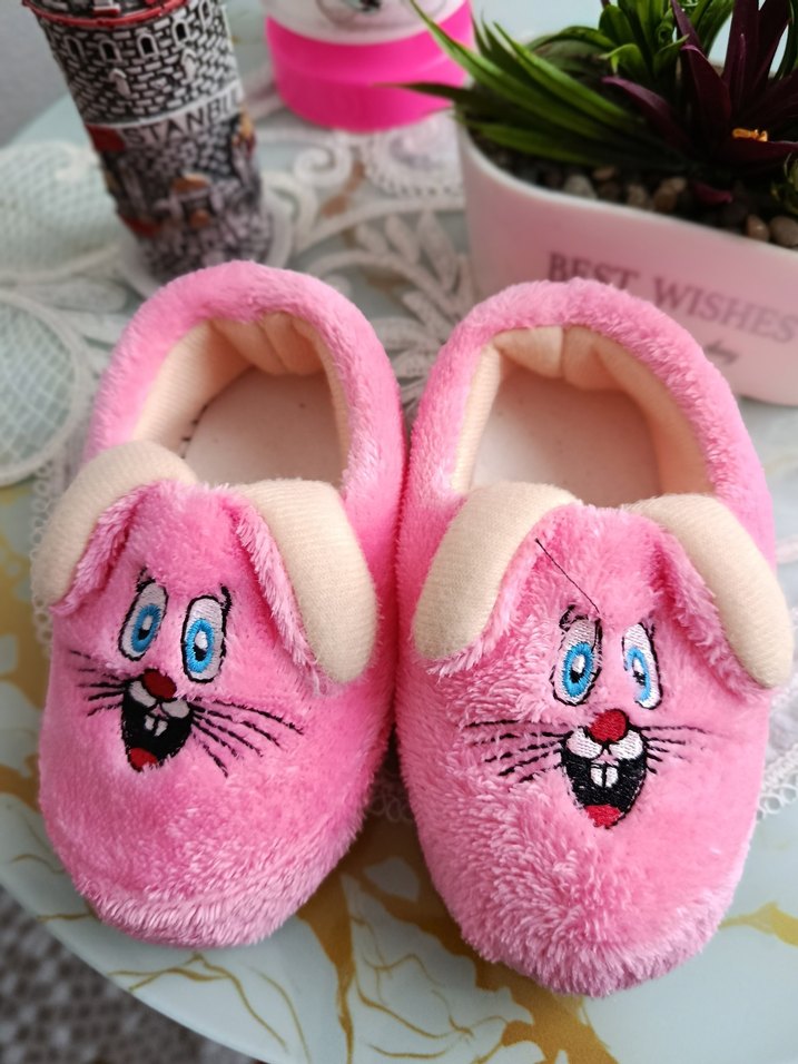 Pembe Nakışlı Kız Çocuk Sıcak Ev Terliği - Görsel 2