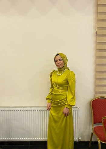 Sarı Uzun Kollu Drapeli Kadın Kına Elbisesi