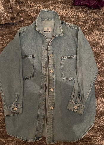 Düğmeli Gri Kadın Denim Ceket