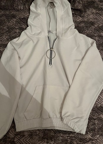 Gri Kapüşonlu Fermuarlı Kadın Sweatshirt