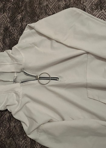 Diğer Gri Kapüşonlu Fermuarlı Kadın Sweatshirt