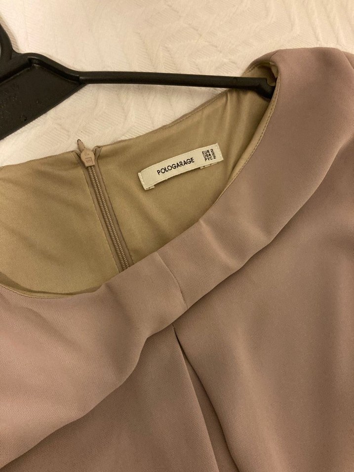 Bej Midi Kolsuz Ofis Elbisesi - Görsel 2