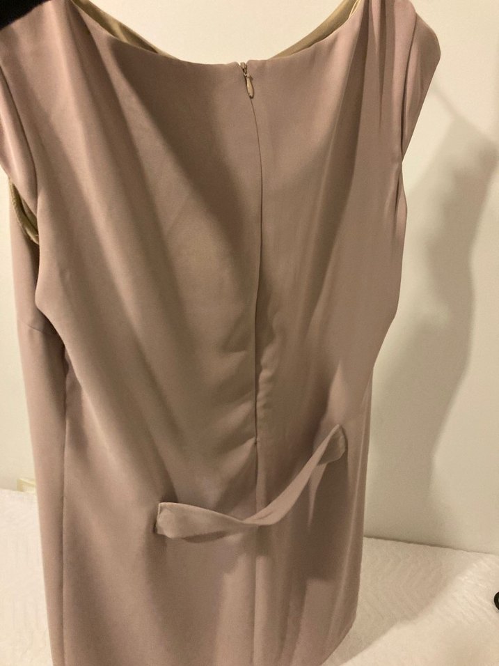 Bej Midi Kolsuz Ofis Elbisesi - Görsel 3