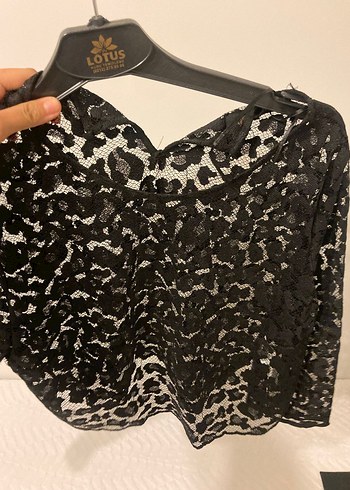 Zara Siyah Dantel, V Yaka, Uzun Kollu Kadın Bluz