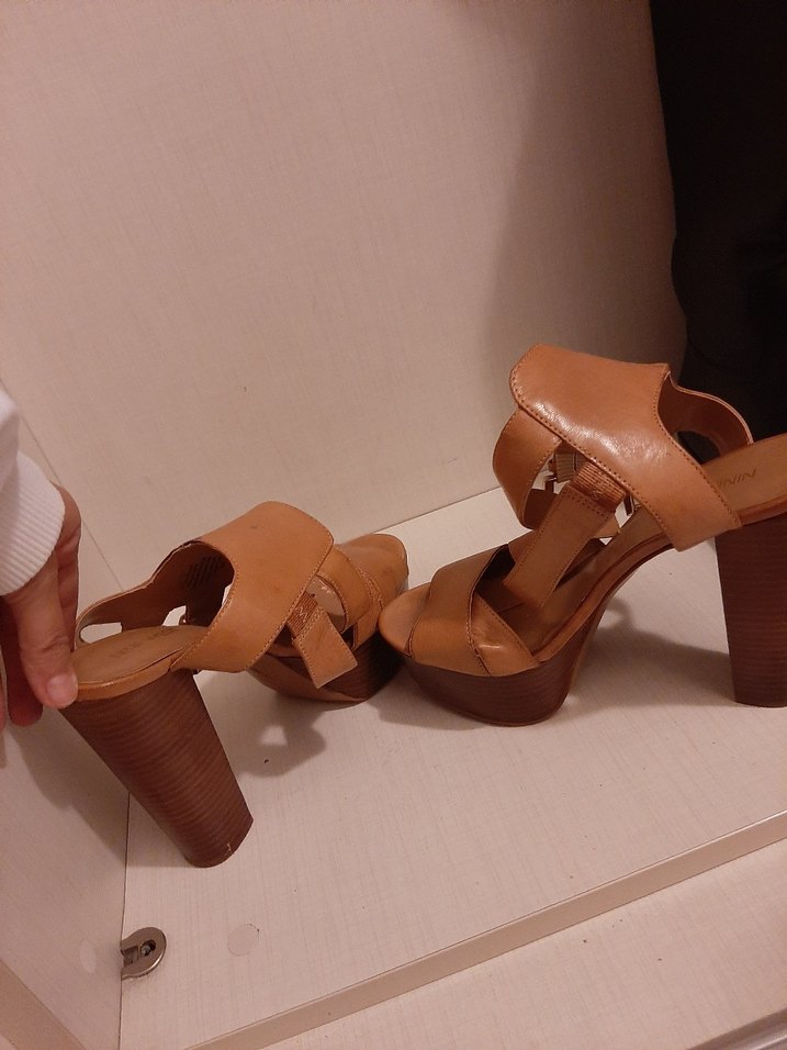 Taba rengi,Deri Kadın Dolgu Topuklu Sandalet - Görsel 2