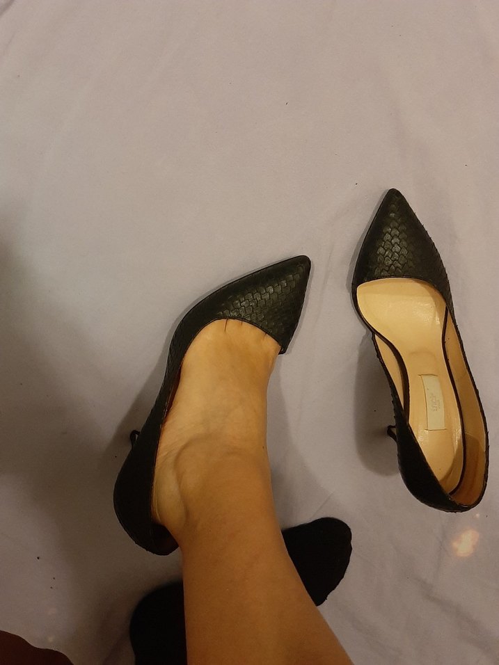 Siyah Deri Yılan Desenli Stiletto - Görsel 2