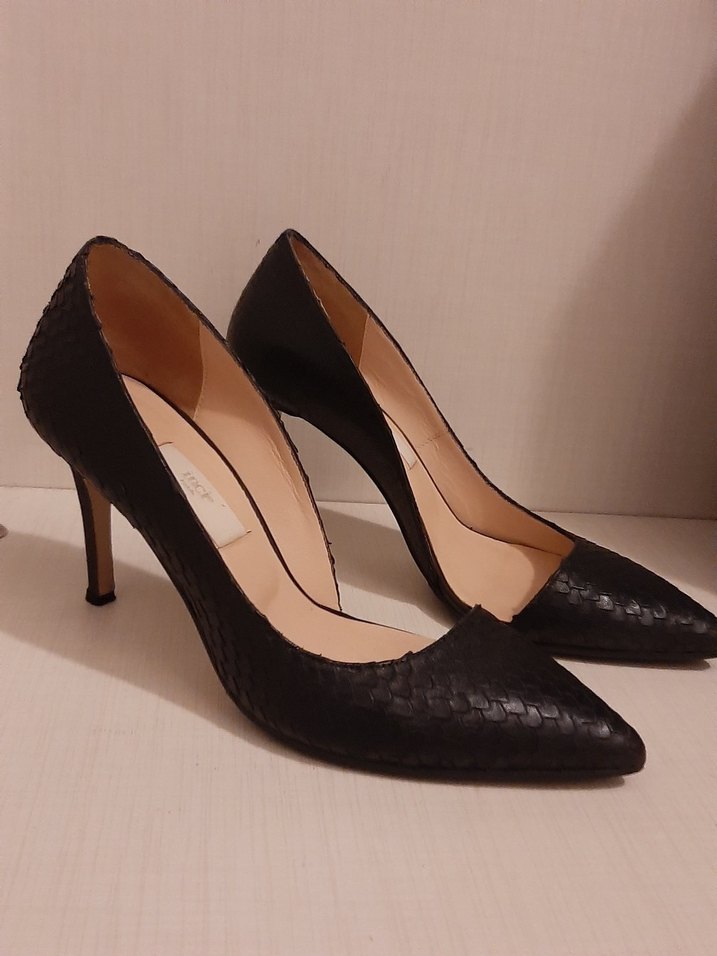 Siyah Deri Yılan Desenli Stiletto - Görsel 3