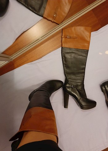 DIVARESE,Topuklu Toka Detaylı Deri Dizüstü Kadın Çizme - Görsel 3