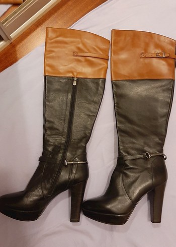 DIVARESE,Topuklu Toka Detaylı Deri Dizüstü Kadın Çizme - Görsel 2