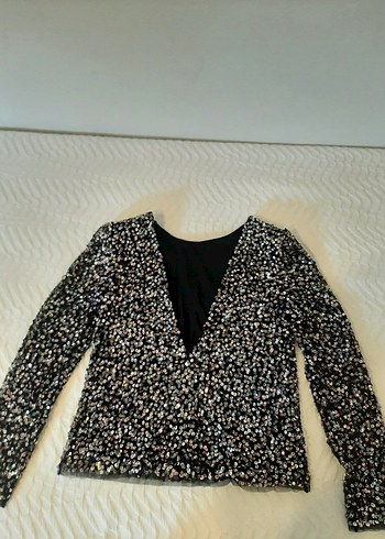 Mango pullu,payetli sırt dekoltelı, uzun kollu, ,içi astarlı - Görsel 2