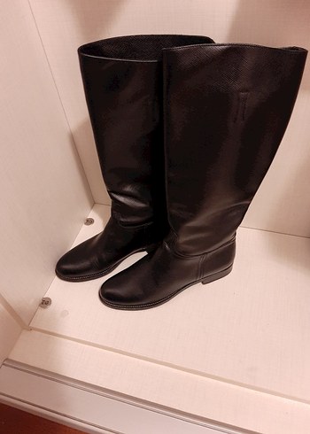 Siyah Deri İnce Topuklu PRADA ÇIZME - Görsel 2