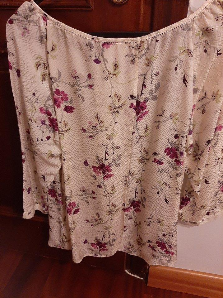 Ekru renk.Çiçek Desenli Bohem Kadın Bluz - Görsel 2