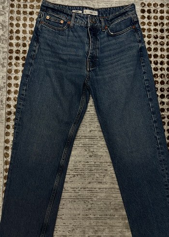Düğmeli Mavi Denim Kadın Pantolon
