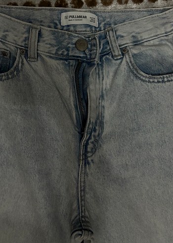 34 Beden Gri Midi Bağlama Desenli Kadın Denim Pantolon