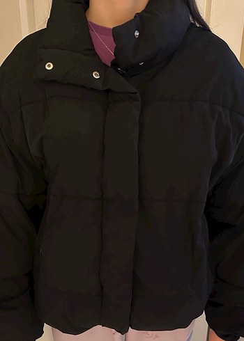 Düğmeli Siyah Kadın Şişme Mont - Görsel 2