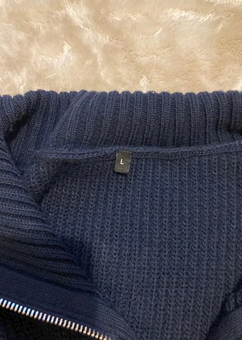 Lacivert Yüksek Yakalı Örgü Kadın Kazak - Görsel 2