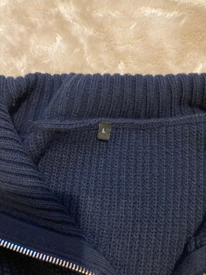 Lacivert Yüksek Yakalı Örgü Kadın Kazak - Görsel 2