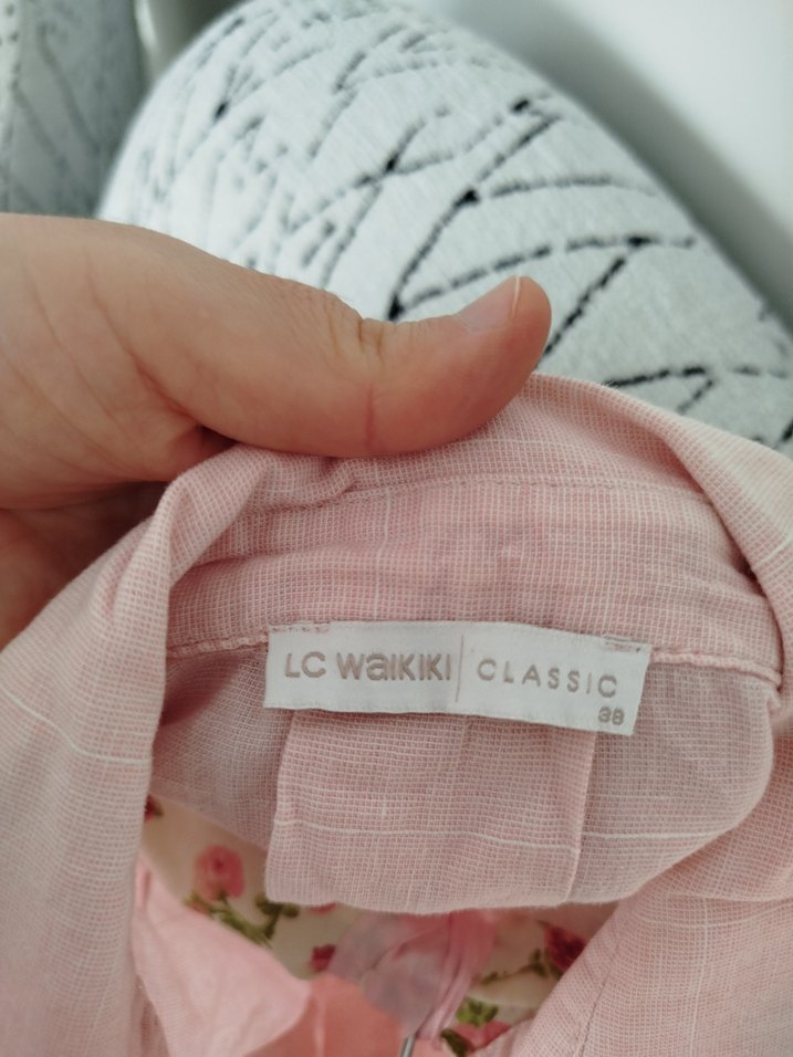 Uzun Kollu Pudra Pembe Keten Gömlek - Görsel 5