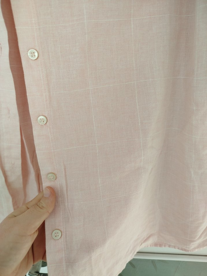 Uzun Kollu Pudra Pembe Keten Gömlek - Görsel 2