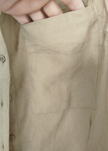 Bej Keten Kadın Gömlek - Görsel 3