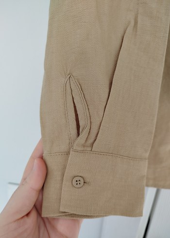Bej Keten Kadın Gömlek - Görsel 2