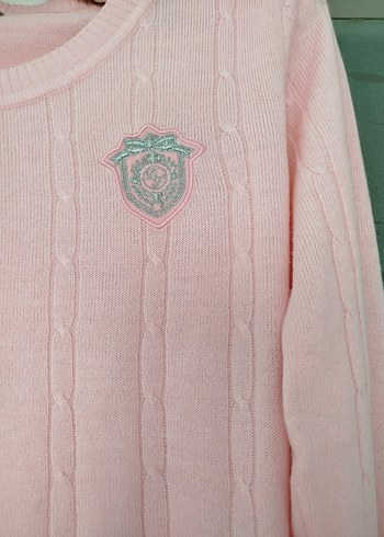 Pembe Nakışlı Uzun Kollu Triko Kazak - Görsel 2