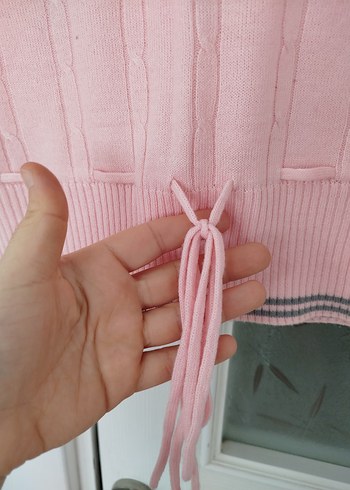 Pembe Nakışlı Uzun Kollu Triko Kazak - Görsel 3