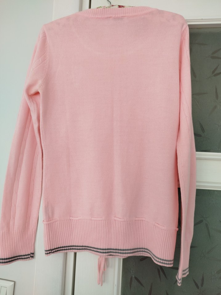 Pembe Nakışlı Uzun Kollu Triko Kazak - Görsel 4