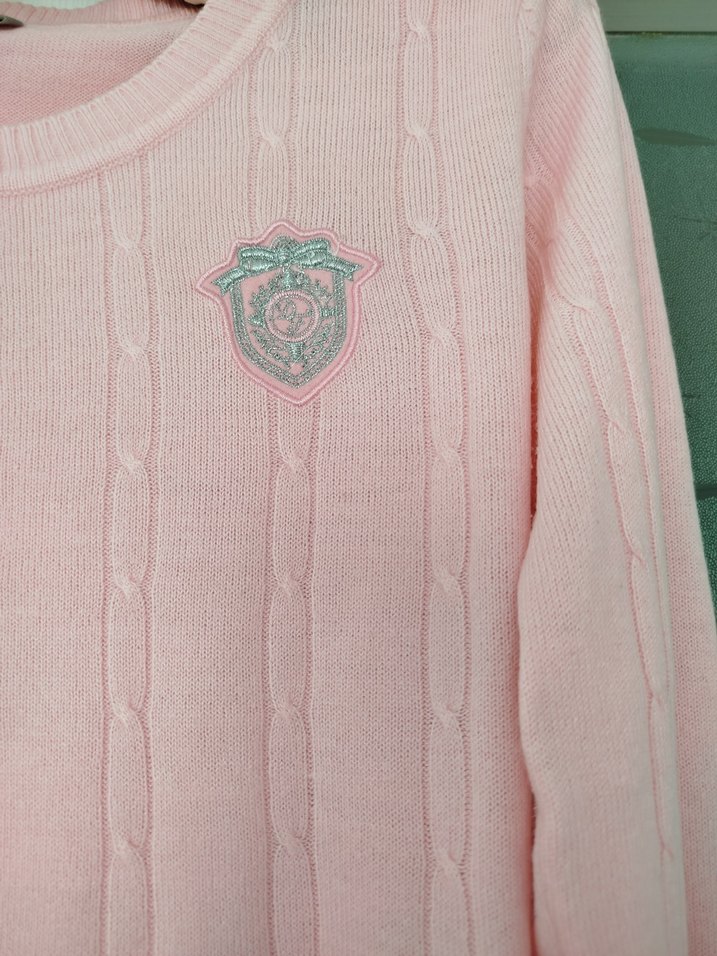 Pembe Nakışlı Uzun Kollu Triko Kazak - Görsel 2