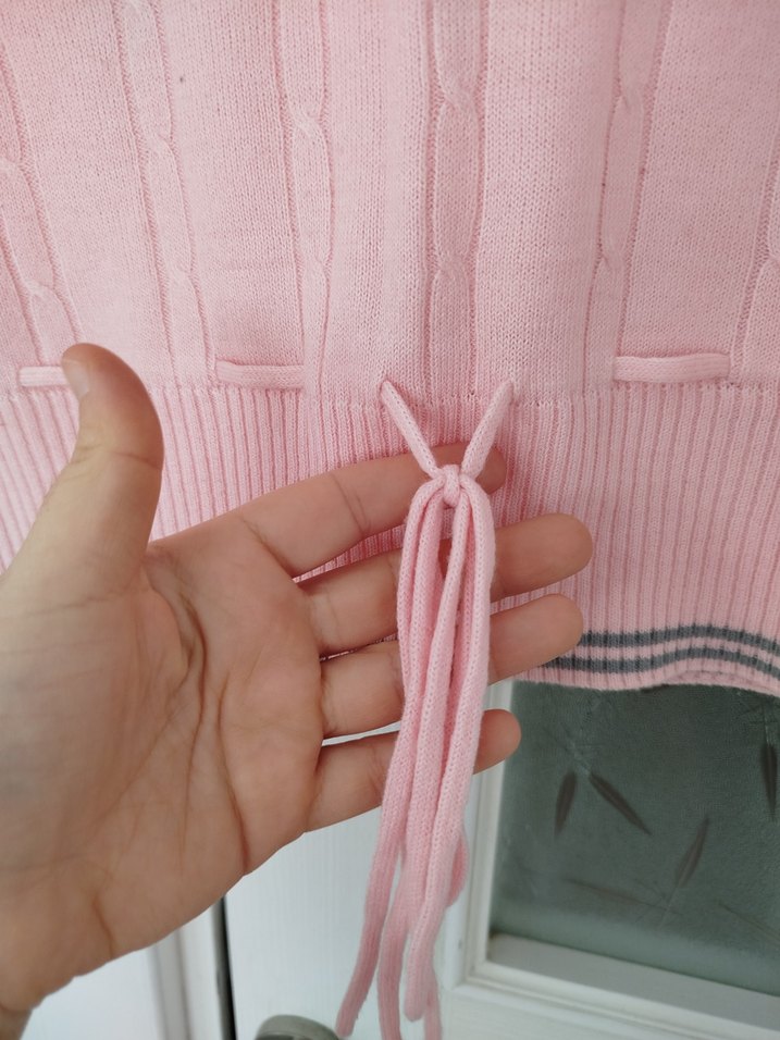 Pembe Nakışlı Uzun Kollu Triko Kazak - Görsel 3