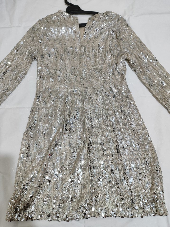 Payet İşlemeli Midi Bej Elbise - Görsel 3